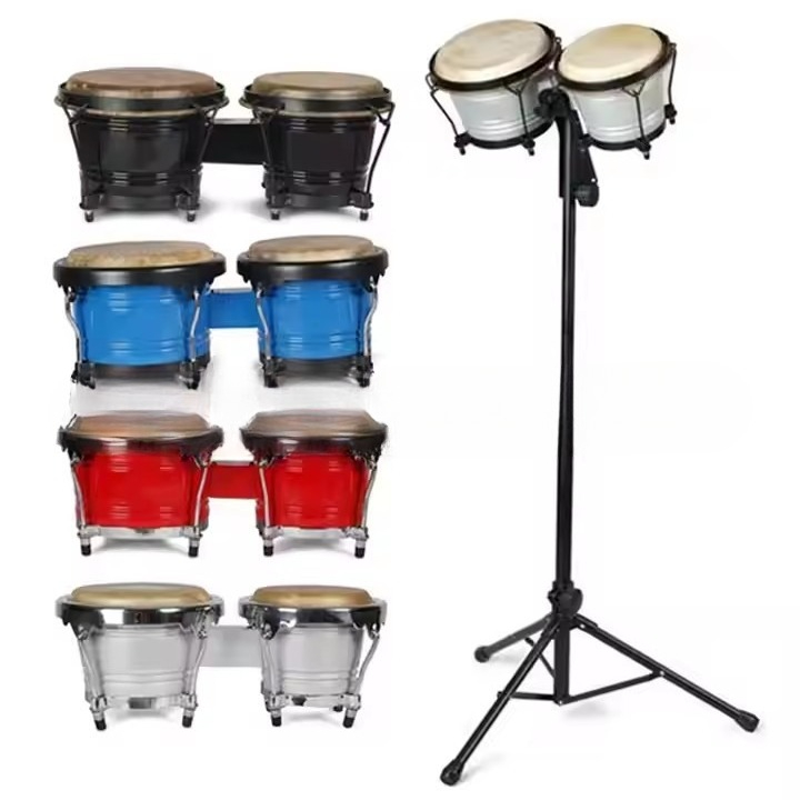 Bongo Drum Set - Professionelles Bongo-Tamburin mit Ständer-Set, höhenverstellbares afrikanisches