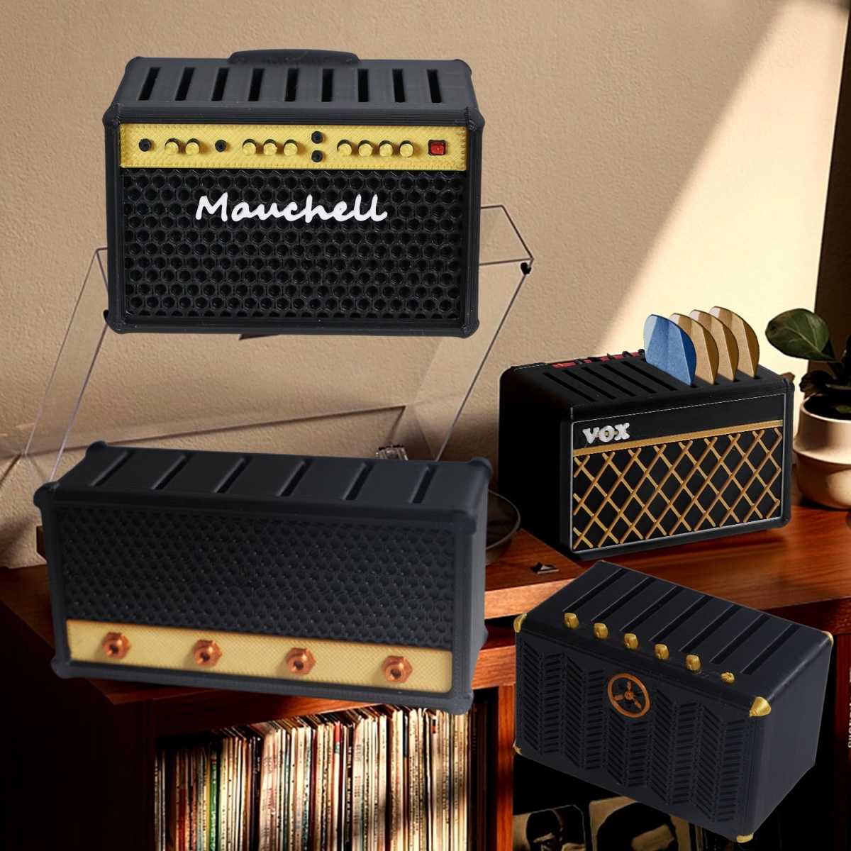 Cajon Musical Instrument - Gitarren-Plektrum-Halter, 3D-gedruckter Amp-Lautsprecher-Picks-Halter/Lautsprecher-Form-Design für Gitarristen und
