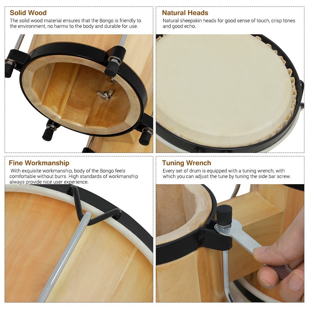 Holz-Bongo-Set 5,5 Zoll & 6 Zo – Bongo Drum Set Bewertung und Preis